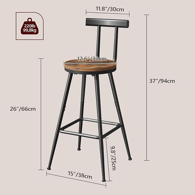 Bar Stools, Metal Frame, Adjustable Feet, Easy Assembly, - Image 3