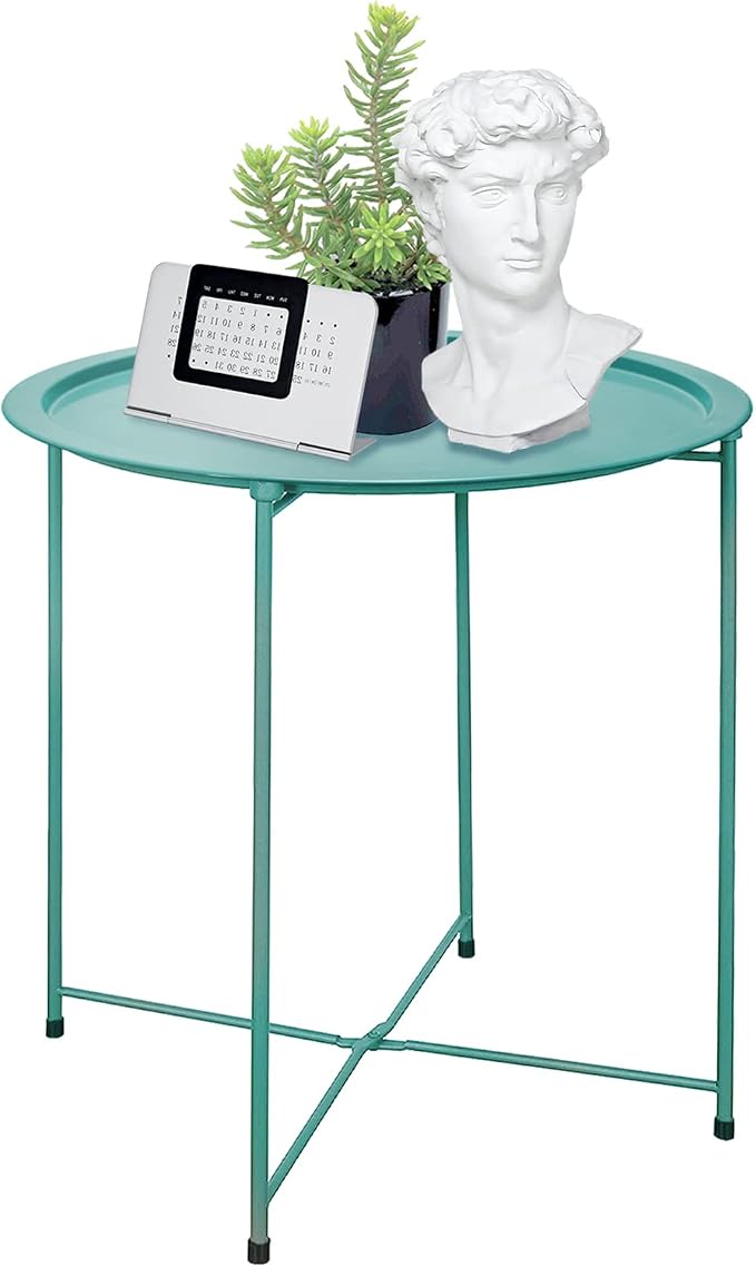 Garden 4 you End Table Metal Side Table Green Round Folding Tray Cyan Sofa by Garden4you