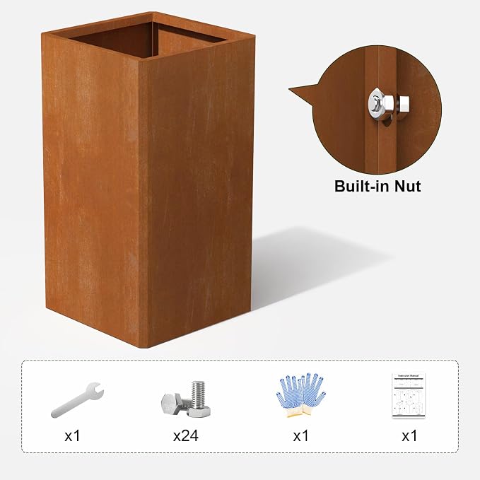 28 Inch Co rten Steel Planter-Modern Square Metal Outdoor Planters - Image 4