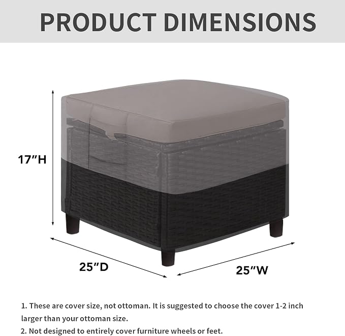 Easy-Going Outdoor Ottoman Cover, Waterproof Patio Ottoman Cover, Heavy Duty - Image 2