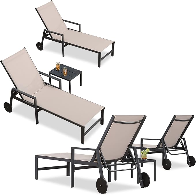 PURPLE LEAF Patio Chaise Lounge 4 Pieces Aluminum Recliner Chair by PURPLELEAF