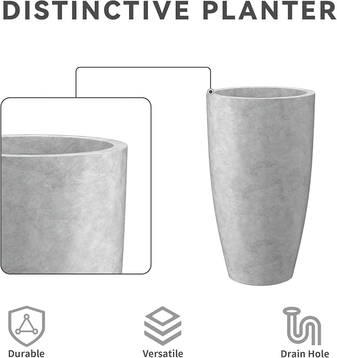 Kante 23.6" H Natural Concrete Finish Concrete Tall Planters Large Outdoor - Image 7