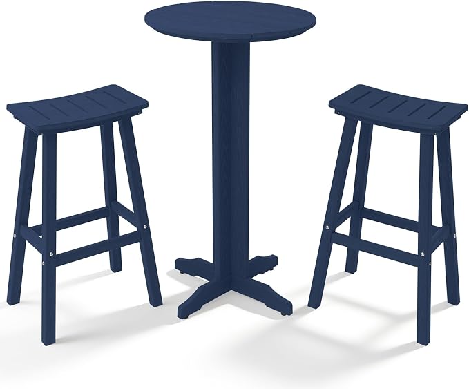 3-Piece Outdoor Bar Table Set, HDPE Patio Dining Set, 1 Round Bar Table & 2 Bar by KULAMOONLIFEHOUSE