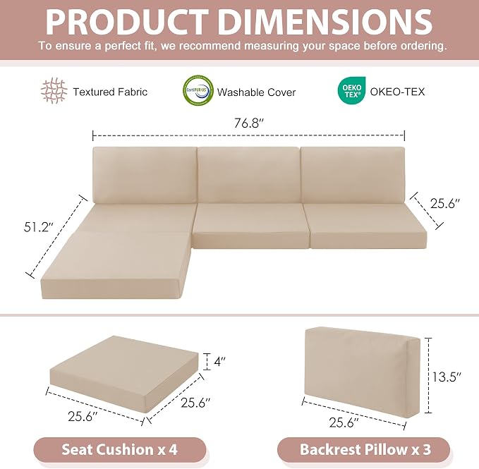7-Piece Patio Furniture Cushions Set, Replacement Outdoor Cushions - Image 2