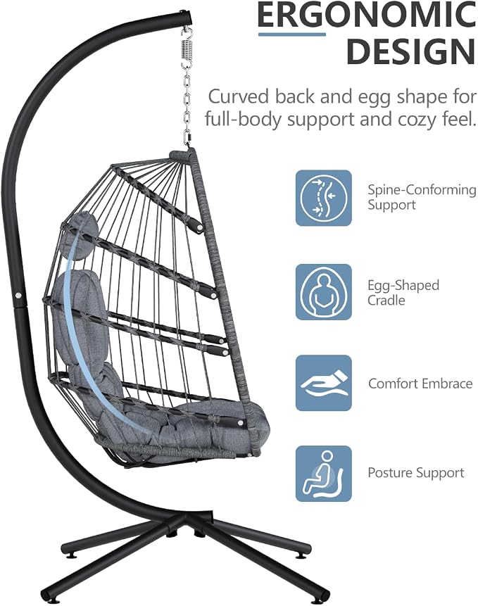SWITTE Egg Chair Outdoor with Stand, Indoor Wicker Hanging Egg Swing Chair with - Image 4