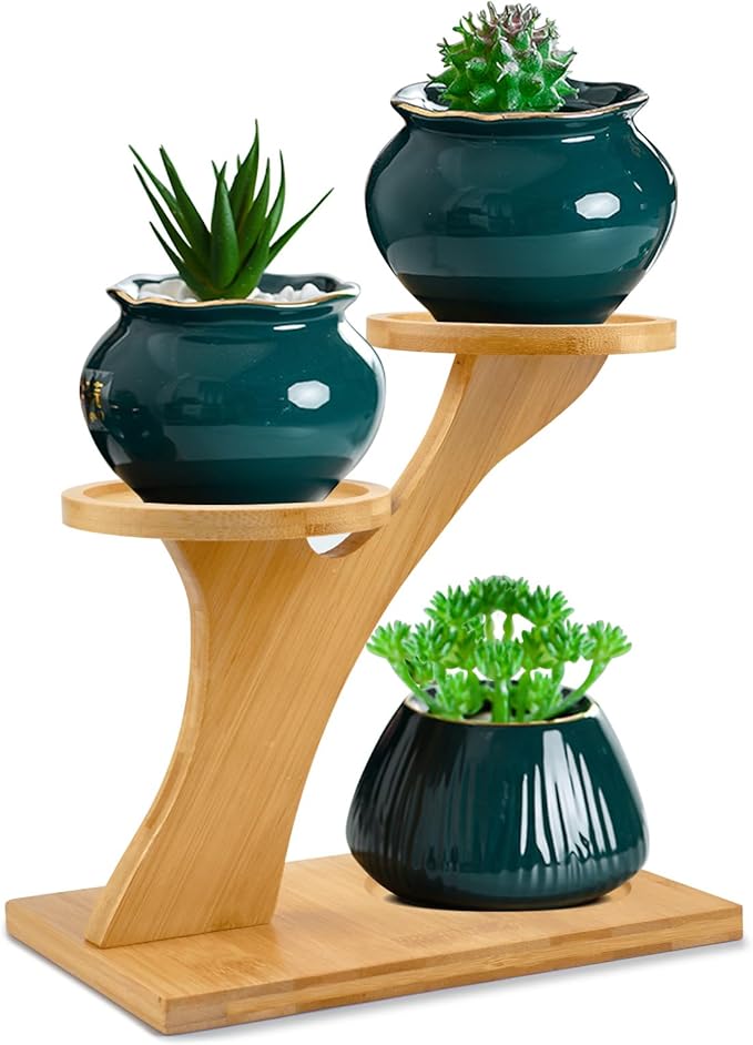 XXXFLOWER Bamboo Plant Stand, 3 Tiers Indoor Succulent Windowsill Shelf by XXXFLOWER