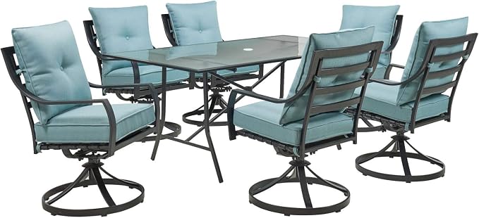 Hanover Lavallette 7-Piece Patio Dining Set, Modern Outdoor Dining Set by Hanover