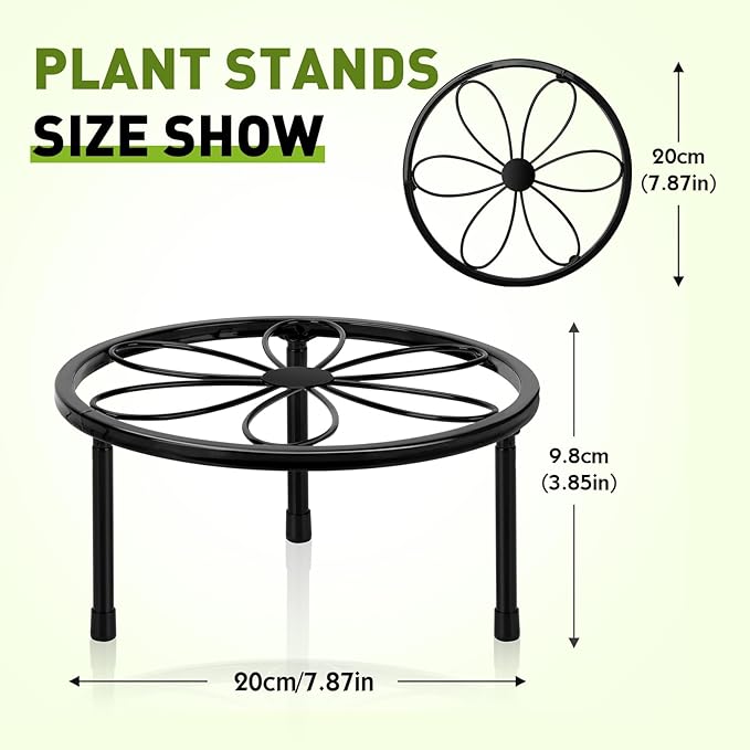ESRICH 2 Pack 7.8" Metal Plant Stand Indoor, Rustproof Round Heavy Duty Flower - Image 2
