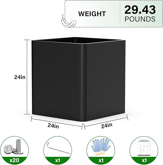 Large Metal Square Planter 24" L x 24" W x 24" H, Heavy Duty Black Large - Image 2