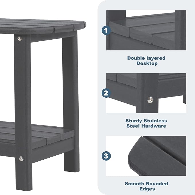 Adirondack Outdoor Side Table, 16.5” HDPE Small Patio Table - Image 4