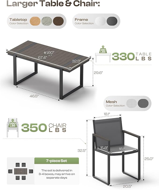 Outdoor Dining Set, HDPS + Aluminum Patio Table and Chairs Set - Image 7