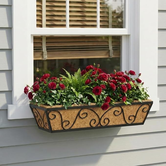 Y&M 24 Inch Window Deck with Coco Liner, Fence Metal Hanging Flower Planter - Image 6