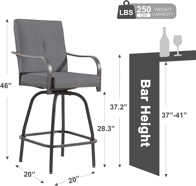 Patio Swivel Bar Stools Set of 4, Outdoor Bar Height Swivel Chairs - Image 2