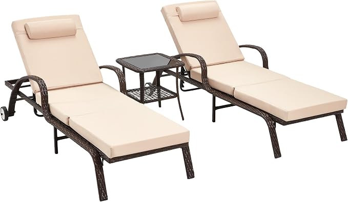 HOMREST Wicker Chaise Lounge Set of 2, Pool Lounge Chair - Image 7