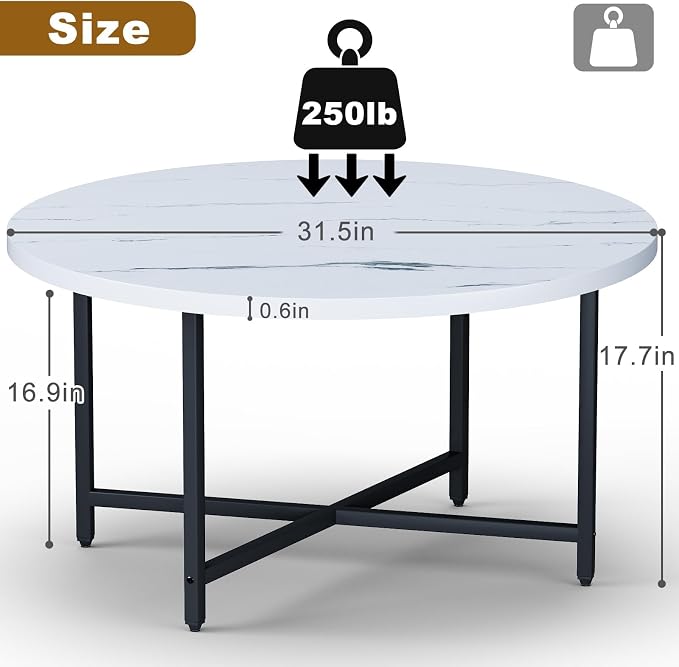 Coffee Table, 31.5" Large Round Coffee Table - Image 3