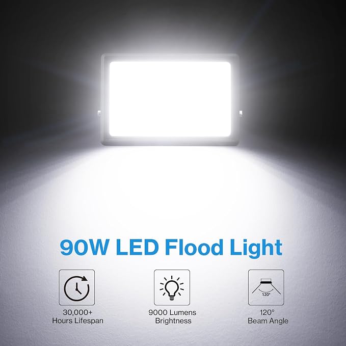 Olafus 2 Pack 90W LED Flood Light Outdoor, 9000LM Super Bright LED Work Lights - Image 4