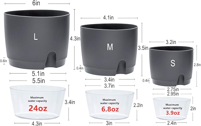 6/4.1/3.2 Inch Self Watering Planter Pots, 5 Pack African Violet Pots - Image 6