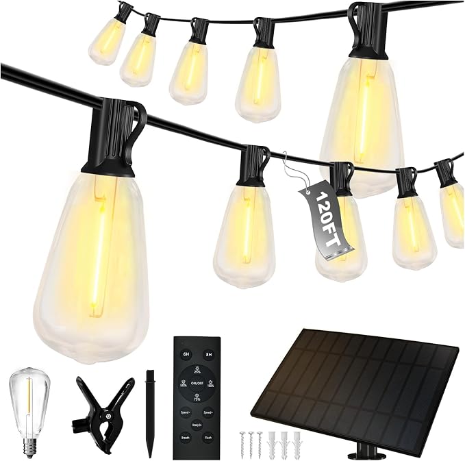 DAYBETTER 120ft Solar String Lights Outdoor Waterproof- 60 Bulbs 2700K Warm by DAYBETTER