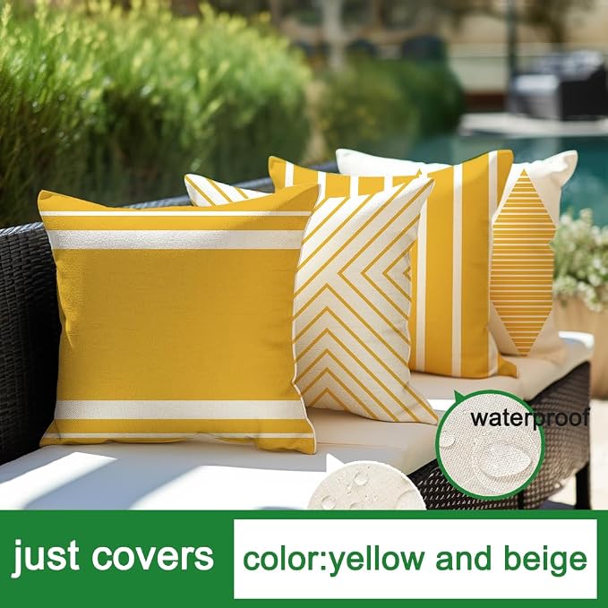 RABUSOFA Yellow and White Outdoor Pillows Waterproof, 18x18 inch Boho Summer - Image 4