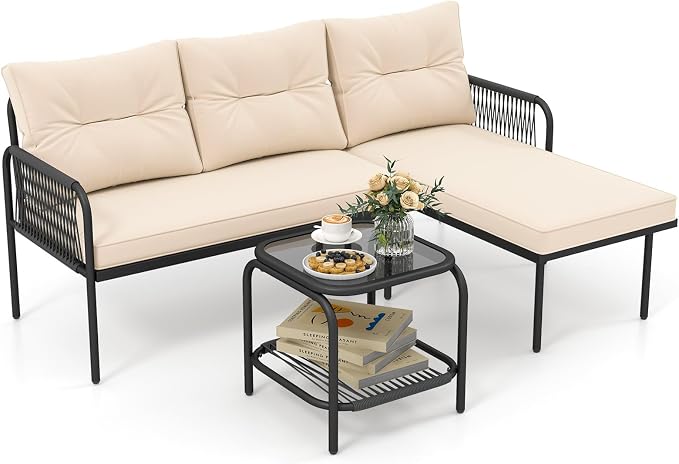 Tangkula 3-Piece L Shaped Patio Furniture Set, PE Rattan Sectional Sofas by TANGKULA