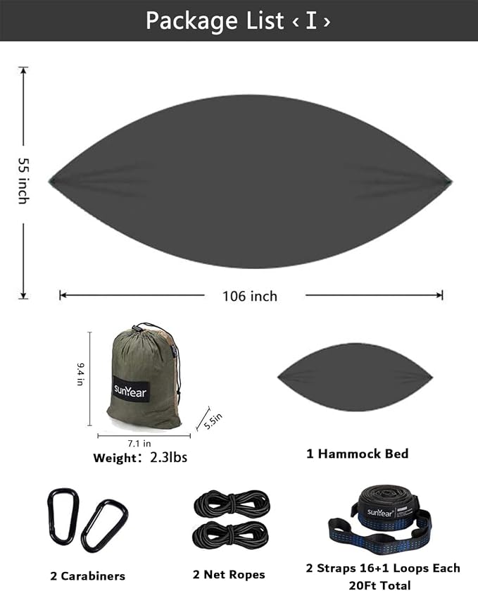 Sunyear Hammock Camping with Rain Fly Tarp and Net, Portable Camping Hammock - Image 5