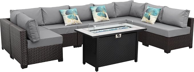 9 Pieces Wicker Patio Furniture Set Outdoor PE Rattan Sectional Conversation - Image 9
