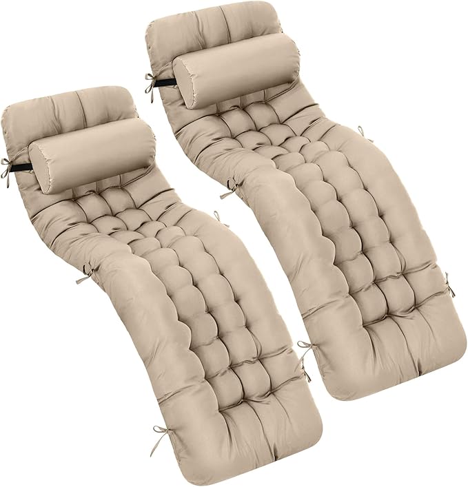 Tudomro 2 Pcs Light Camel 66'' Outdoor Chaise Lounge Cushion Waterproof Patio by Tudomro