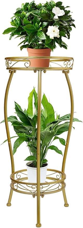Plant Stand Indoor Outdoor 2 Tier 27'' Tall Metal Potted Rack Flower Pot Stand - Image 3