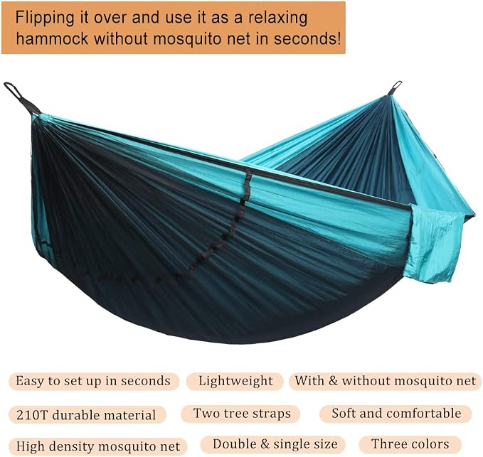 Camping Hammock with Mosquito Net, Double & Single Lightweight Portable - Image 6