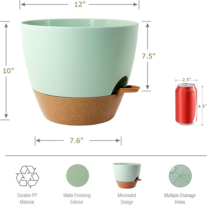 12 inch Large Self Watering Pots, Plastic Planters - Image 2