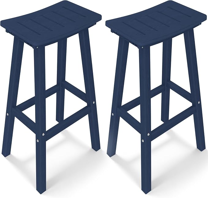 Outdoor Bar Stools Set of 2, 29 Inch All-Weather HDPE Bar Height Chairs by KULAMOONLIFEHOUSE