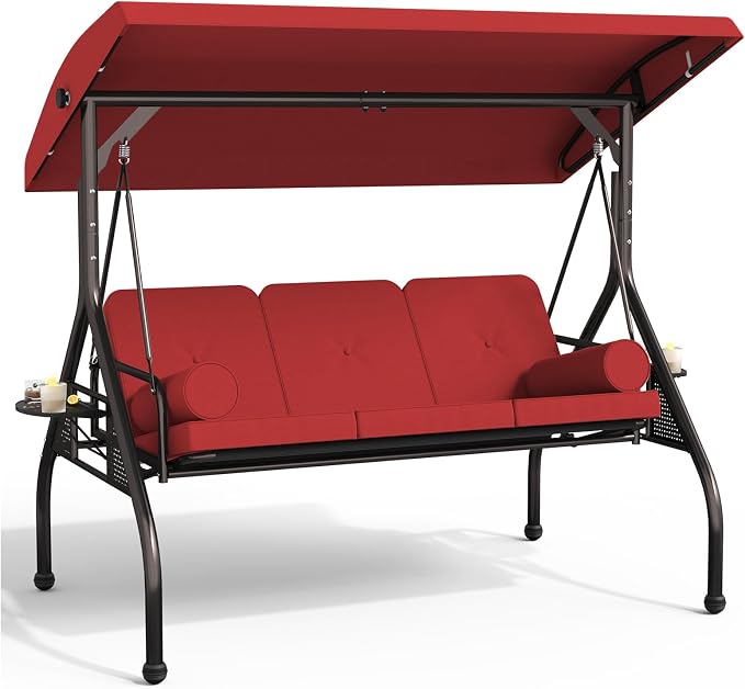 Oakcloud 3-Seat Outdoor Porch Swing, Large Converting Swing Chair by OckcloudPatioFurniture