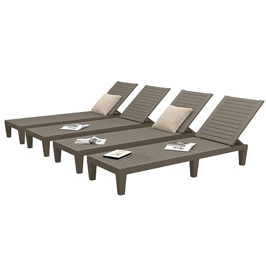 DWVO Outdoor Chaise Lounge, Pool Lounge Chair Set of 4 w/ 5-Level Backrest by DWVO