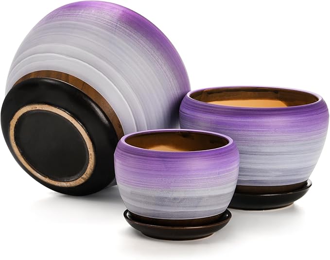 SOUJOY Set of 3 Ceramic Flower Pots, Gardening Plant Pot - Image 3