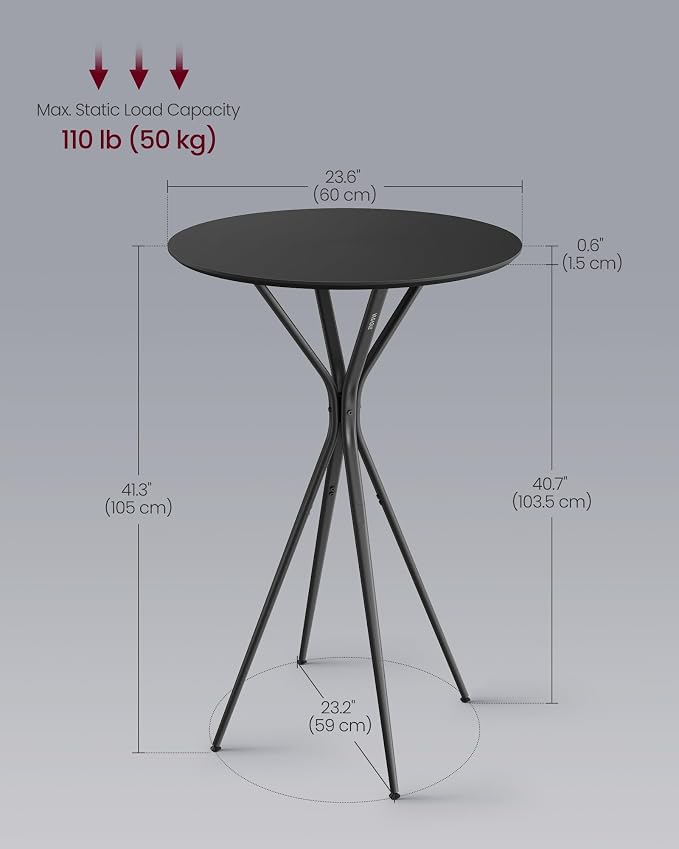 VASAGLE Bar Tables Set of 2, Round Cocktail High Top Pub Bistro Table - Image 2
