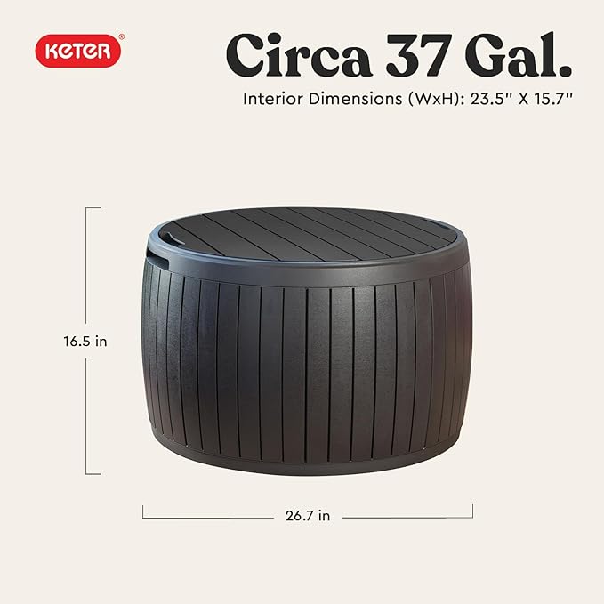 Keter Circa 37 Gallon Deck Box Organizer, Works as Ottoman Chair or Side Table - Image 2