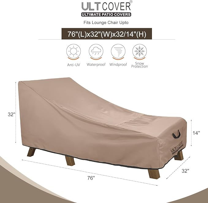 ULTCOVER Waterproof Patio Lounge Chair Cover Heavy Duty Outdoor Chaise Lounge - Image 2