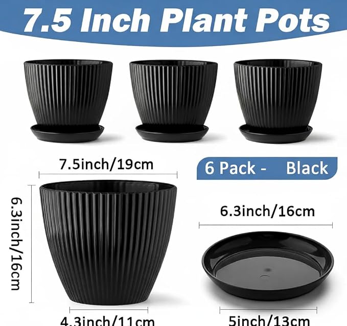 7.5 Inch Black Thickened Plastic Plant Pots - Image 2