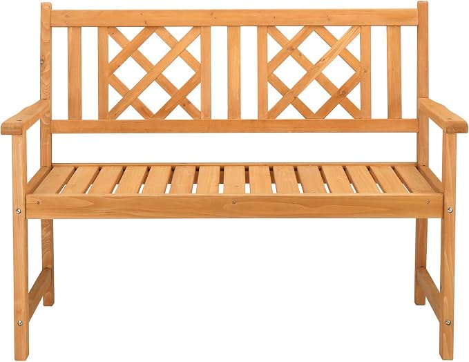 Outvita Wooden Garden Bench, Outdoor Wood Patio Bench, Rustic Two Person - Image 4