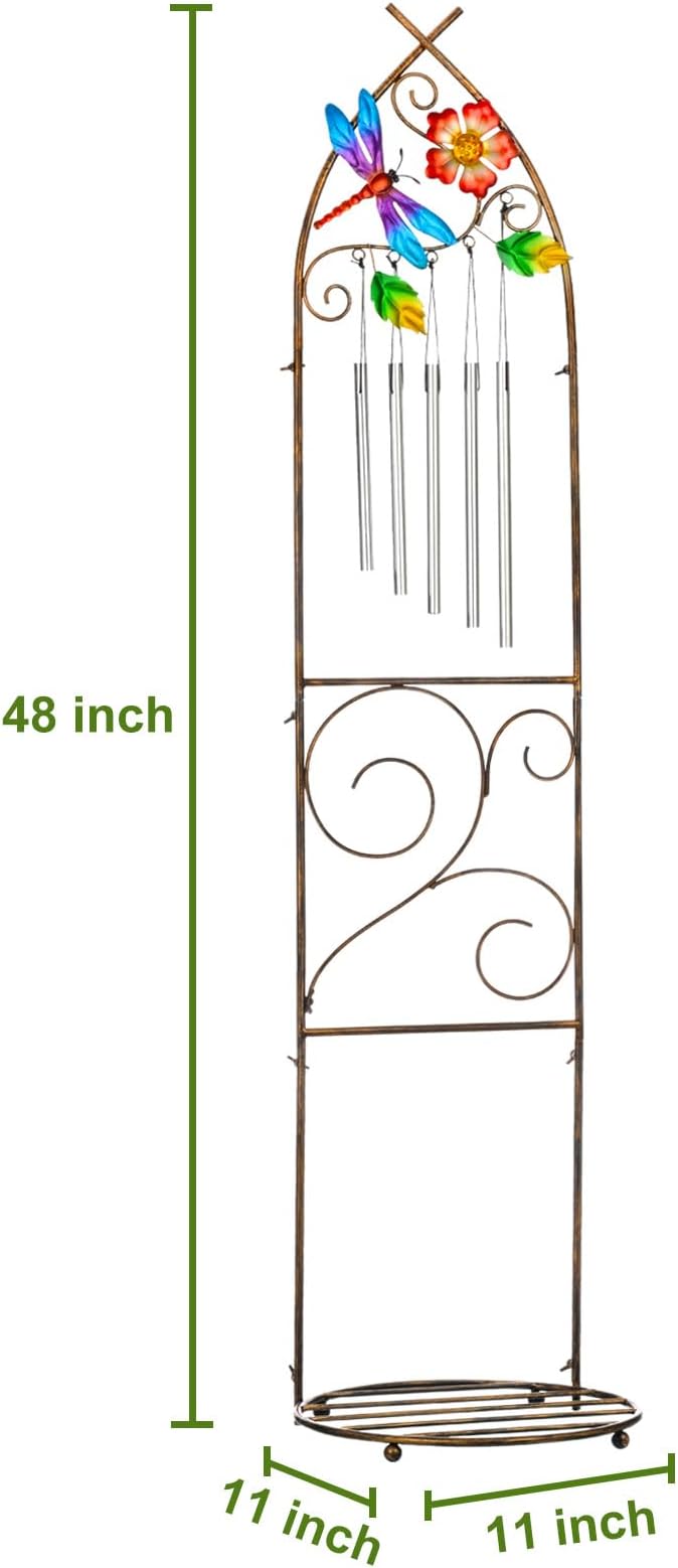 Plant Stands with Garden Trellis, 48” Metal Standing Wind Chimes Plant Pot - Image 3