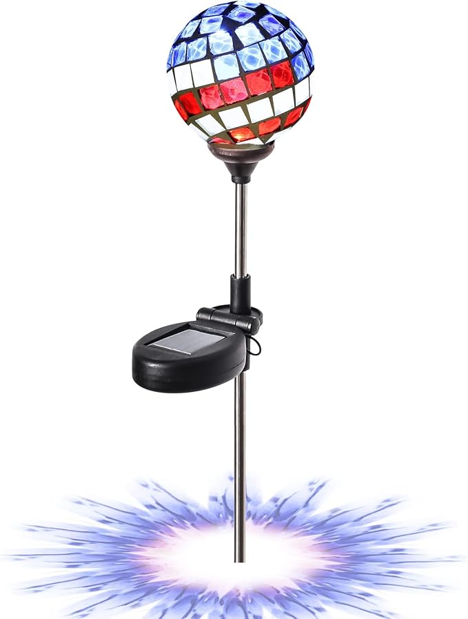WNP Solar Powered Outdoor Garden Light Stakes Decoration, Mosaic Globe 4th of by WNPMakeYourLifeBeautiful