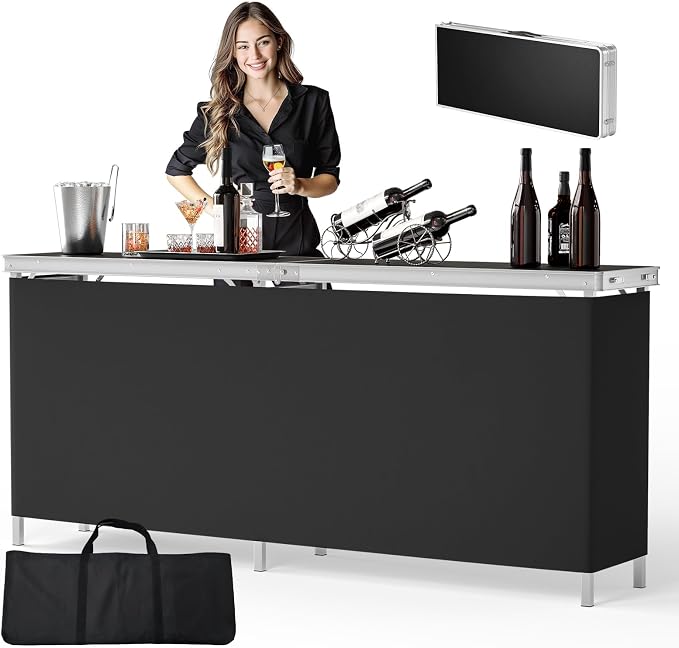 VINGLI 43" Portable Bar Table, 3-Tier Shelves, Carry Bag，Mobile Bar Table by VINGLI