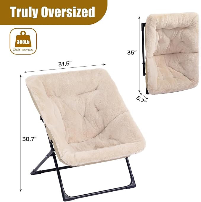 HollyHOME X-Large Saucer Chair, Comfy Oversized Folding Chair, Faux-Fur Reading - Image 3