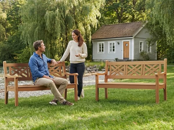 Psilvam 63''W All-Weather Poly Lumber Outdoor Bench – Teak Color, 3-Person - Image 7