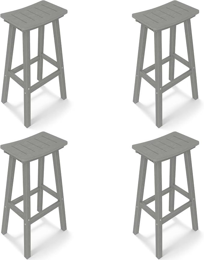 Outdoor Bar Stools Set of 4, 29 Inch All-Weather HDPE Bar Height Chairs by KULAMOONLIFEHOUSE
