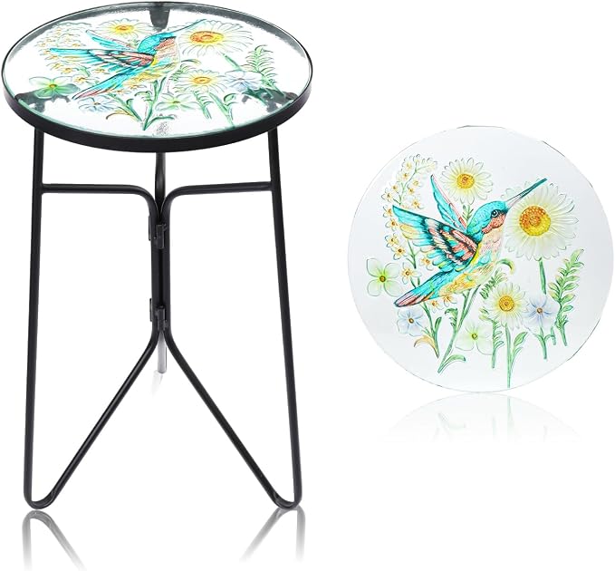VCUTEKA Patio Side Table Outdoor Accent Table Bistro Coffee Table Plant End by VCUTEKA