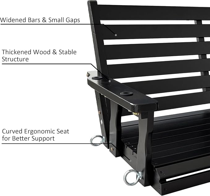 Wooden Porch Swing, Ergonomic Seat, Bench Swing - Image 5