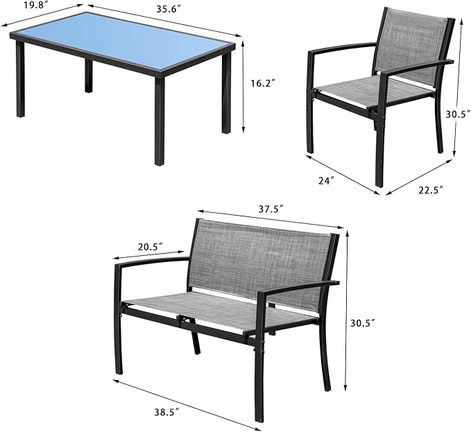 Devoko 4 Pieces Patio Furniture Set Outdoor Garden Patio Conversation Sets - Image 6