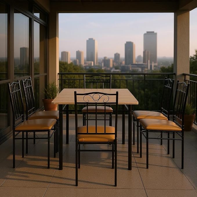 Homy Casa Outdoor Patio Dining Set, 7-Piece Table & Chairs, Wood Grain Top & - Image 5