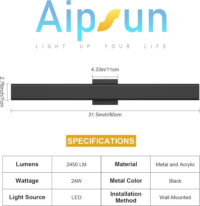 Aipsun 2 Packs Outdoor Wall Sconce, 3000K 4000K 6000K, 31.5in Modern Black - Image 8